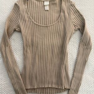 H&M Beige Ribbed Long Sleeve Top